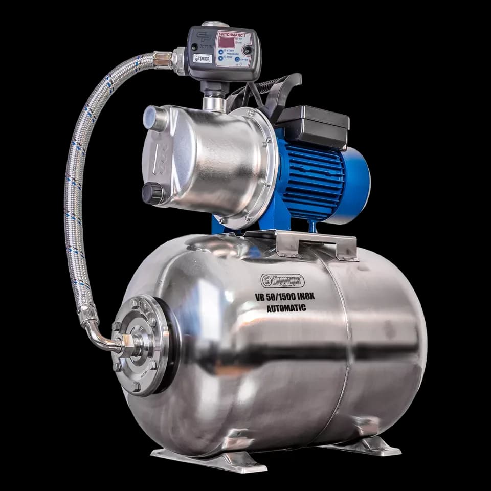 VB 50/1500 INOX Automatic Grupo de pressão, com turbina, revestimento e reservatório sob pressão em aço INOX, 1500 W, 6.300 l/h, 4,8 bar, 50 L